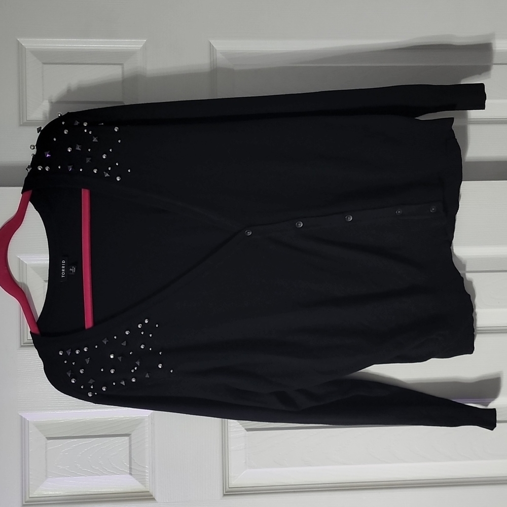 Torrid black, studded shoulder cardigan